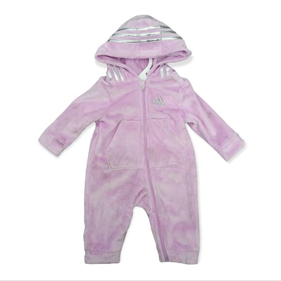 adidas Other - Adidas baby light lilac velour hooded one piece Size 3 months